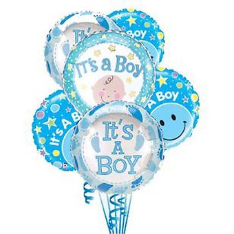 6 Baby Boy Mylar Balloon Bouquet