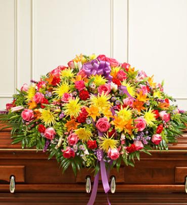 Bright Mixed Flower Full Casket Cover