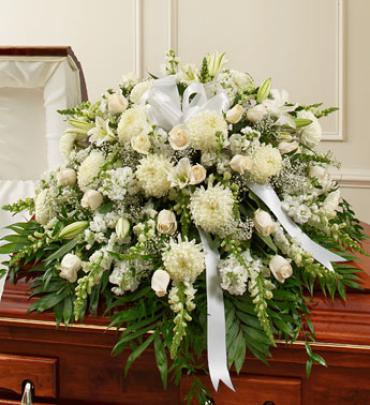 Cherished Memories White Half Casket Spray