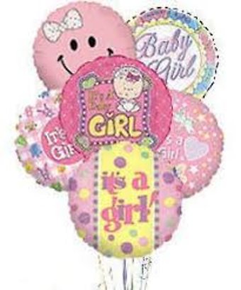 6 Baby Girl Mylar Balloon Bouquet