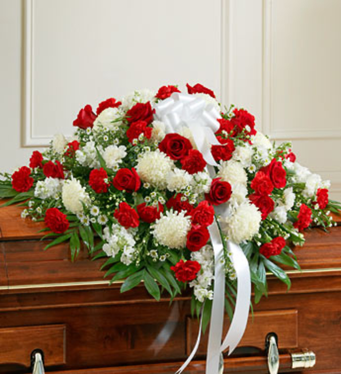 Red and White Casket Spray