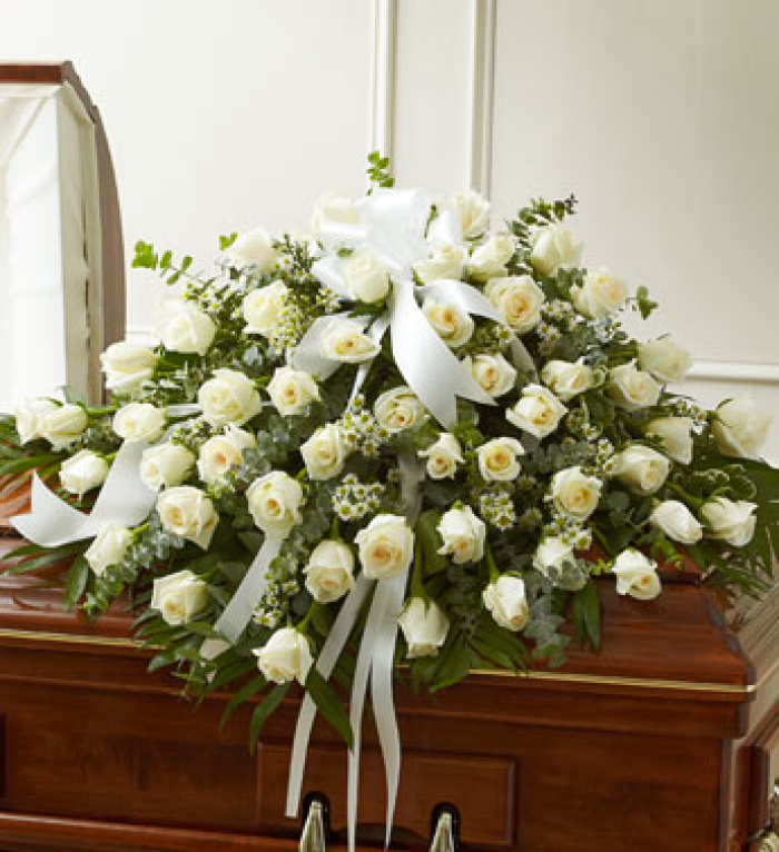 Cherished Memories White Rose Half Casket Spray