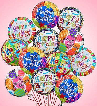 One Dozen Happy Birthday Mylar Balloons