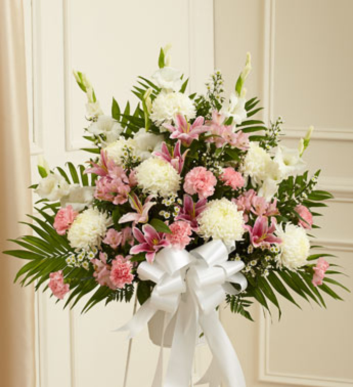 Heartfelt Sympathies Pink &amp; White Standing Basket