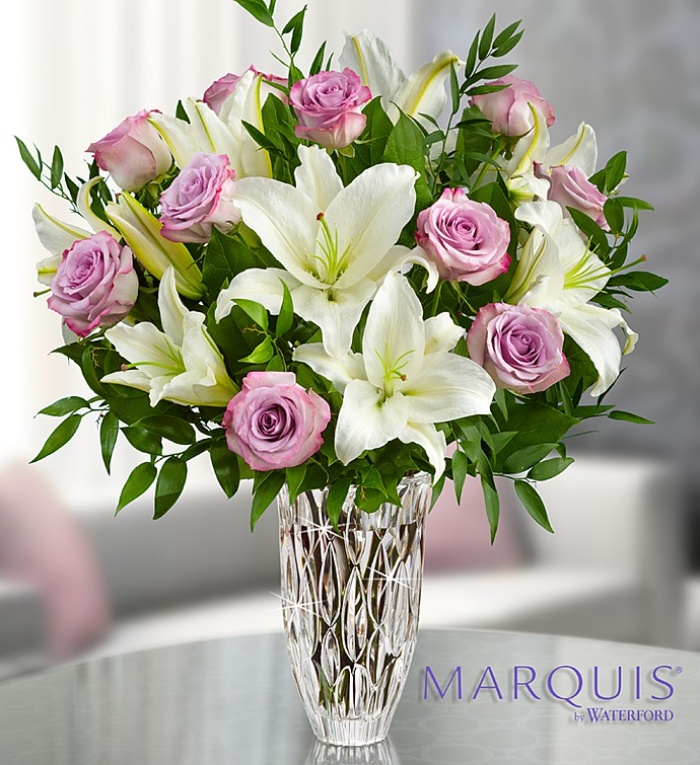 Marquis Crystal by Waterford Purple Rose & Lily Bouquet