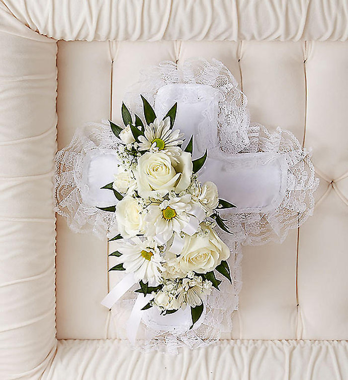 White Satin Cross Casket Pillow