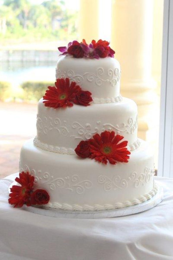 Red Rose and Gerbera Decorated Cake