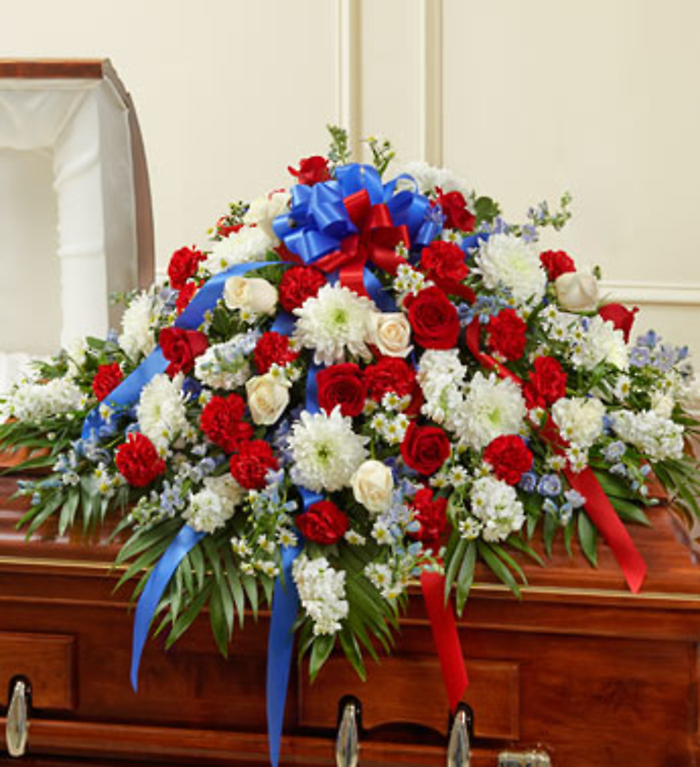 Red, White & Blue Cherished Rose Half Casket Spray