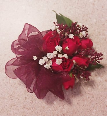 Burgundy with Red Spray Rose Corsage