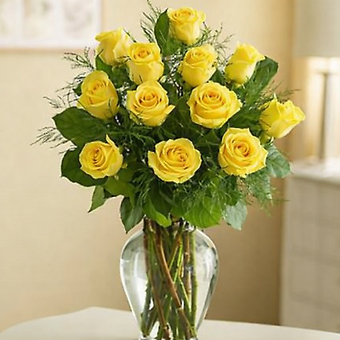 One Dozen Long Stem Yellow Roses