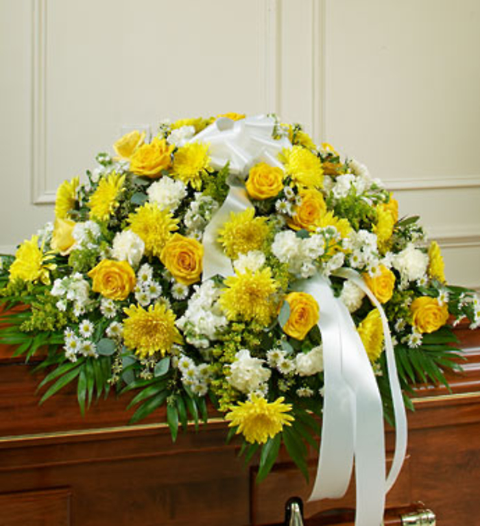 Yellow and White Casket Spray