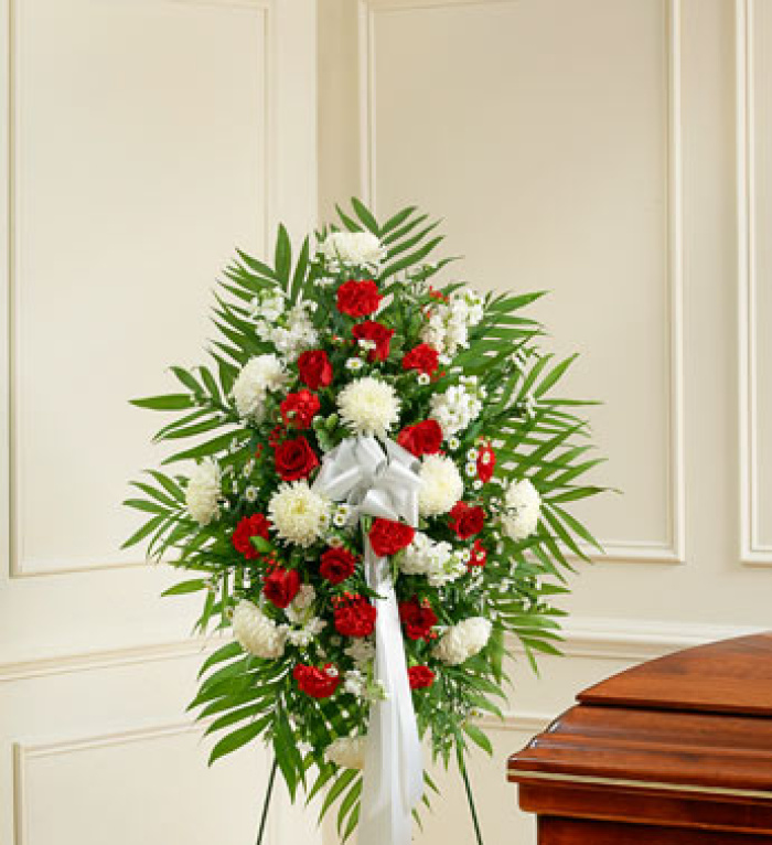 Red and White Sympathy Standing Spray