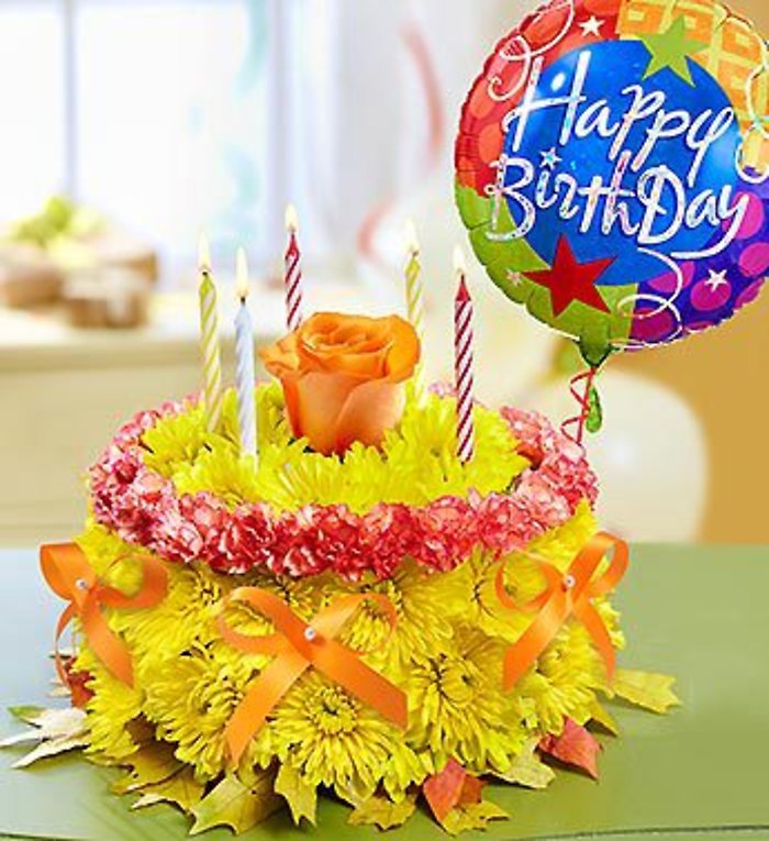 Fall Birthday Cake w/Balloon
