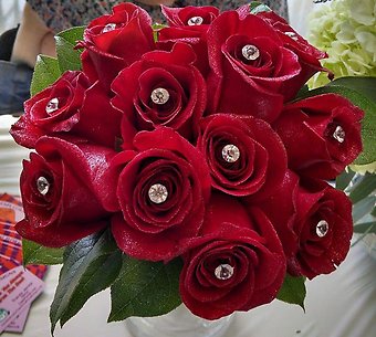 Red Rose w/Crystal Pin Bridal Bouquet