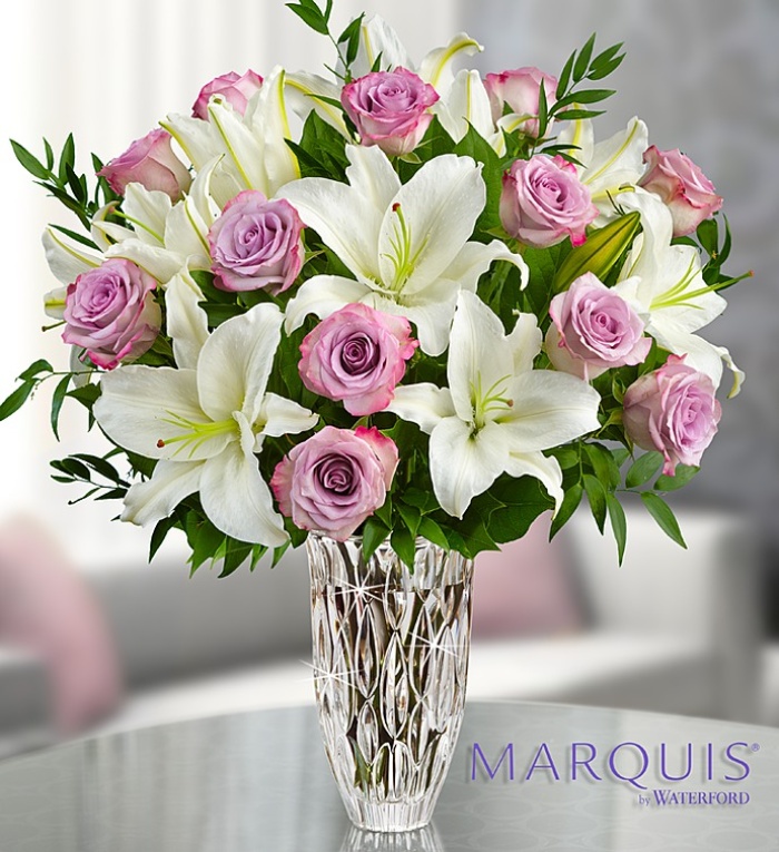 Marquis Crystal by Waterford Purple Rose & Lily Bouquet