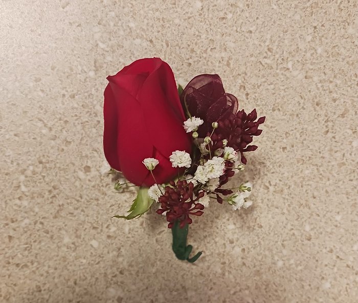 Red Rose & Burgundy Boutonniere